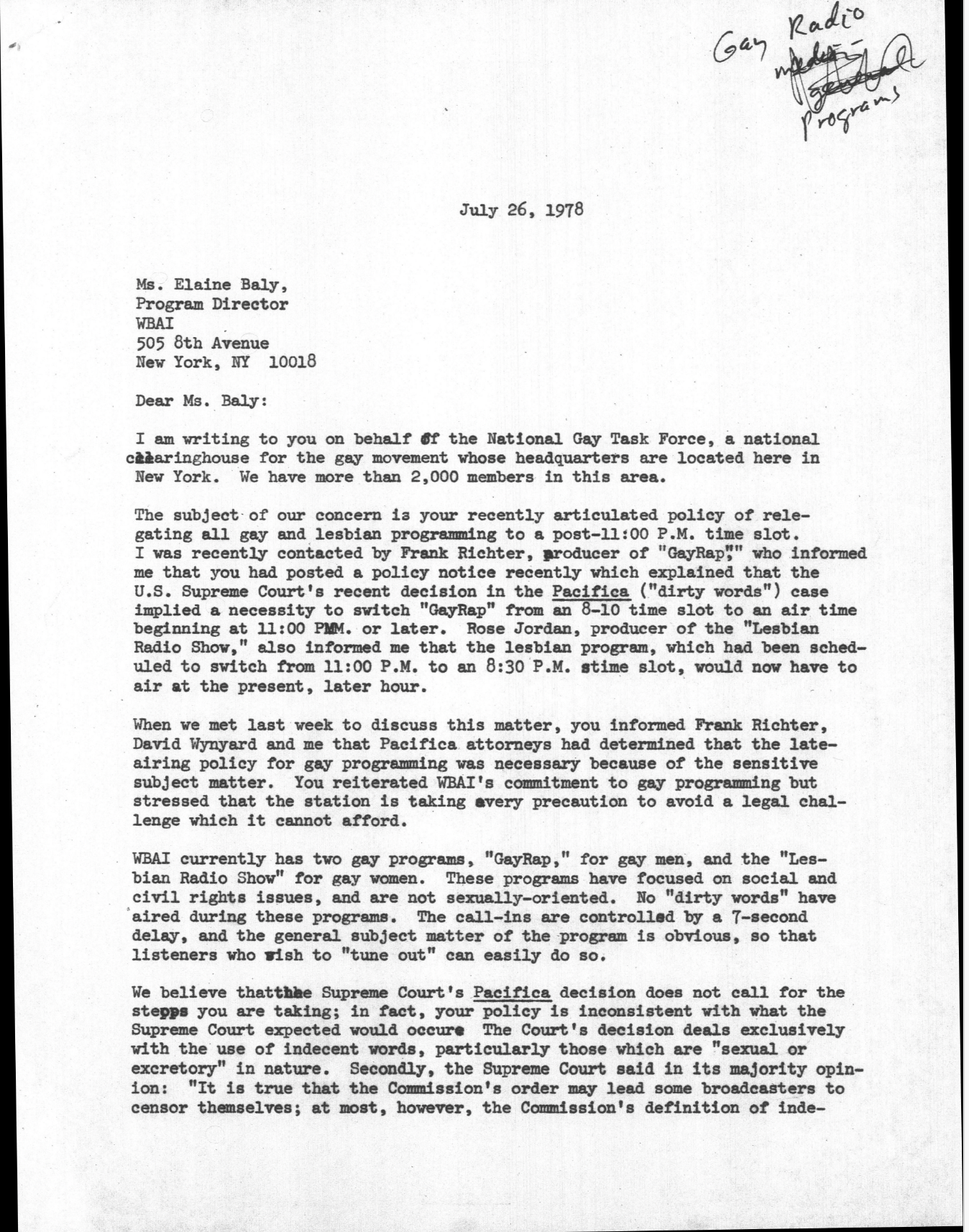 Letter to Elaine Baly