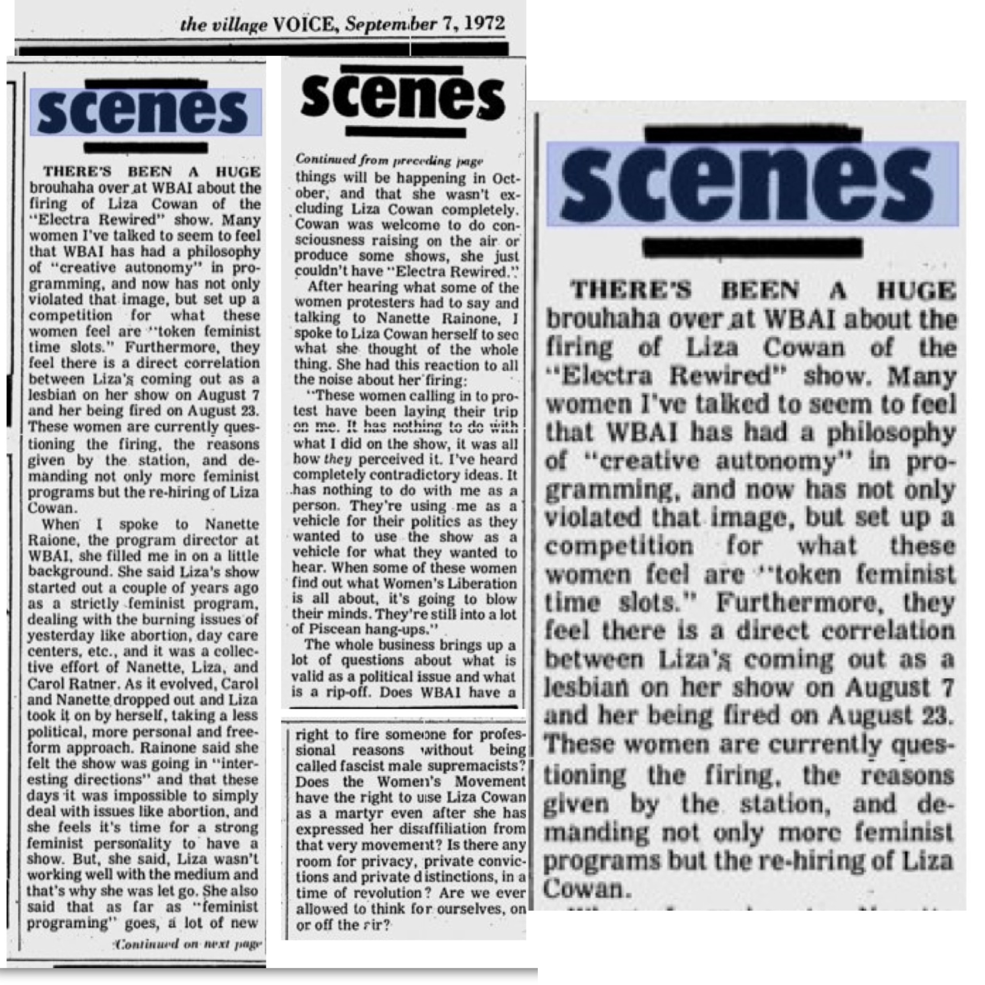 1972 Village Voice article courtesy of Liza Cowan